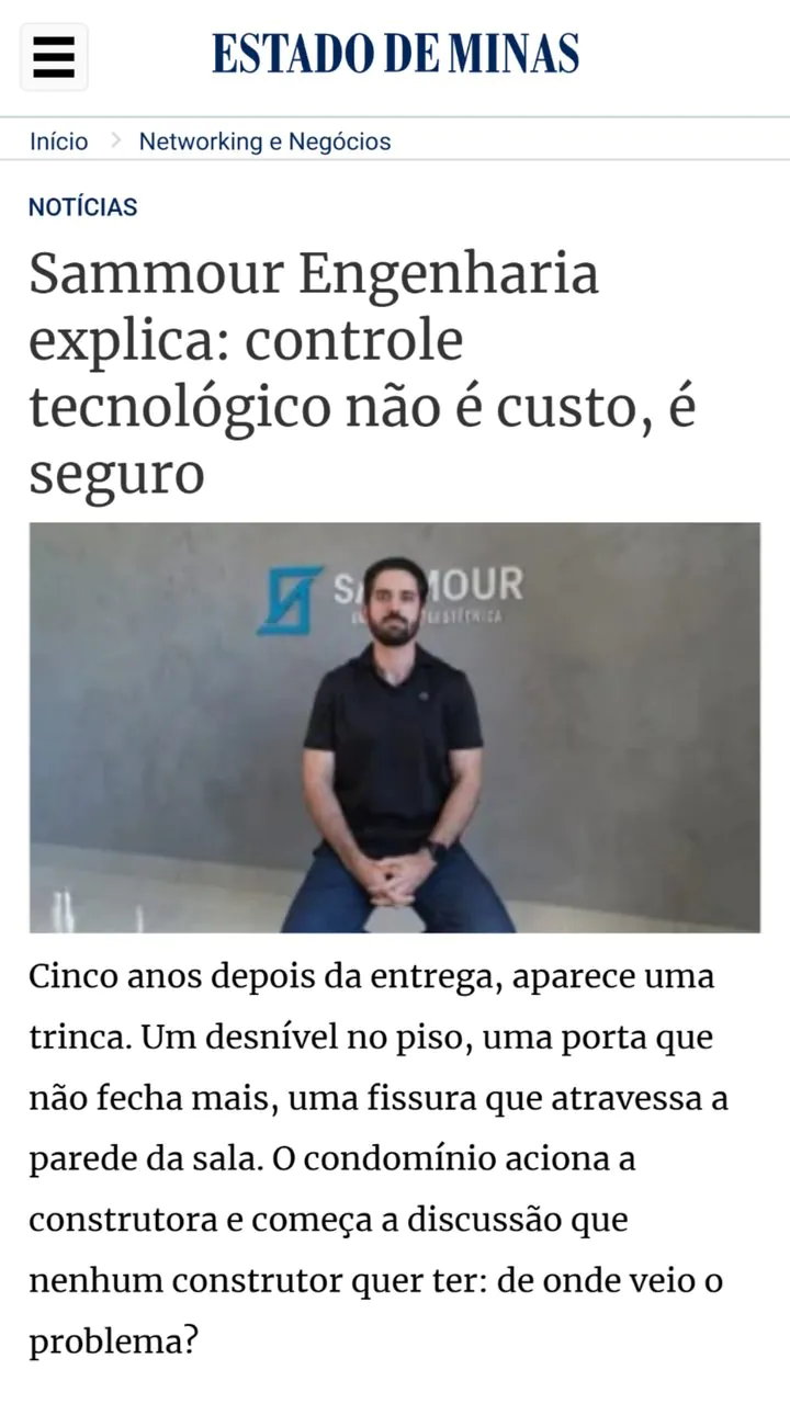 Matéria do Estado de Minas: Sammour Engenharia explica: controle tecnológico não é custo, é seguro